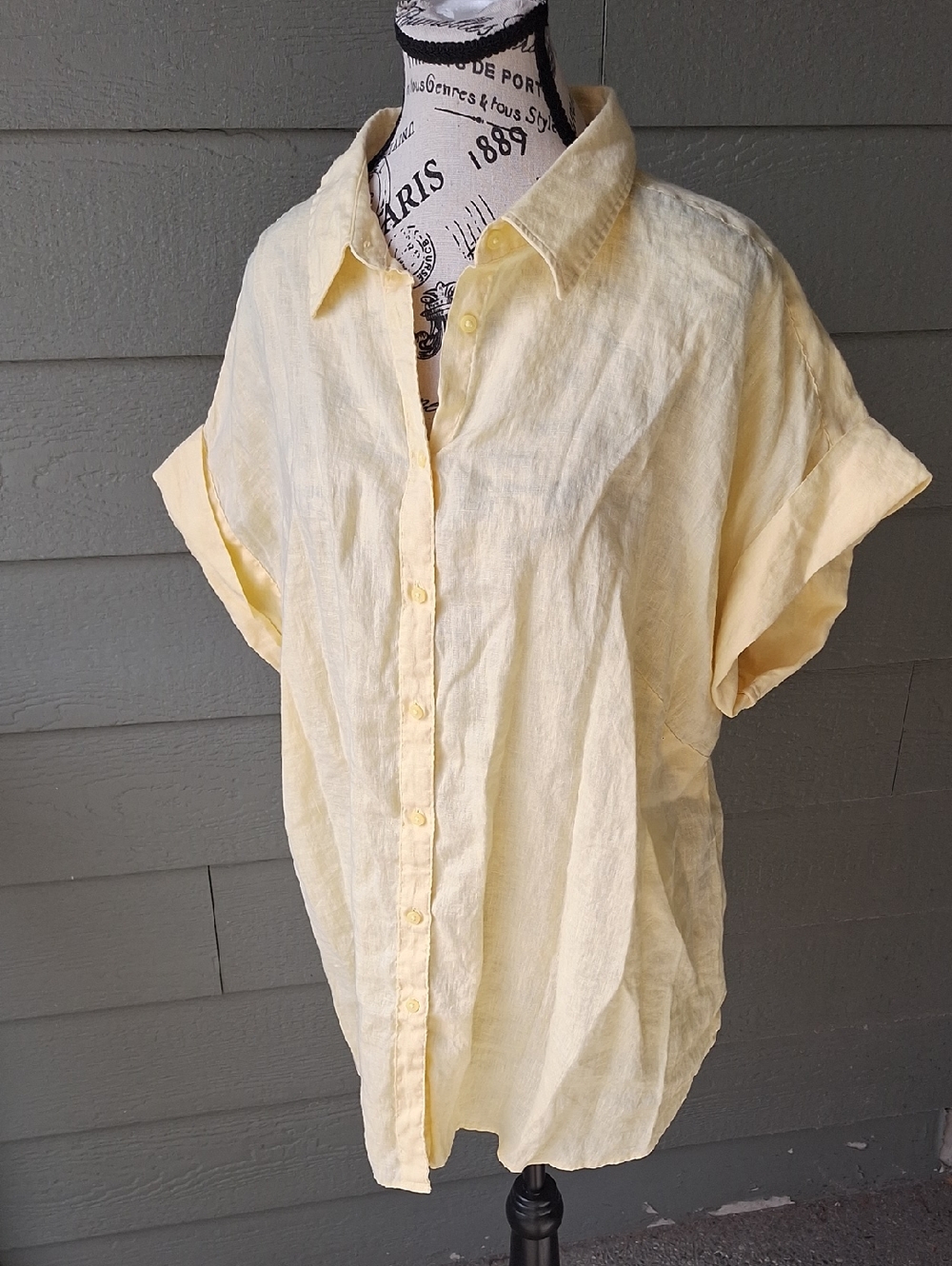 Lauren Ralph Lauren Yellow Linen Rolled Dolman Sleeve Buttondown Shirt 2X